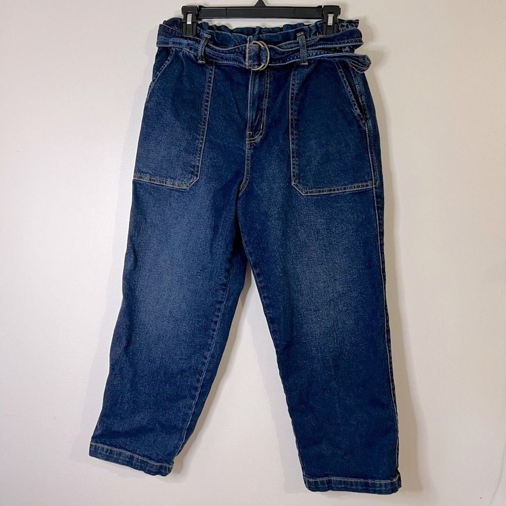 Time and Tru High Waisted Denim Paper Bag Waist Jeans with Denim Belt Size 10